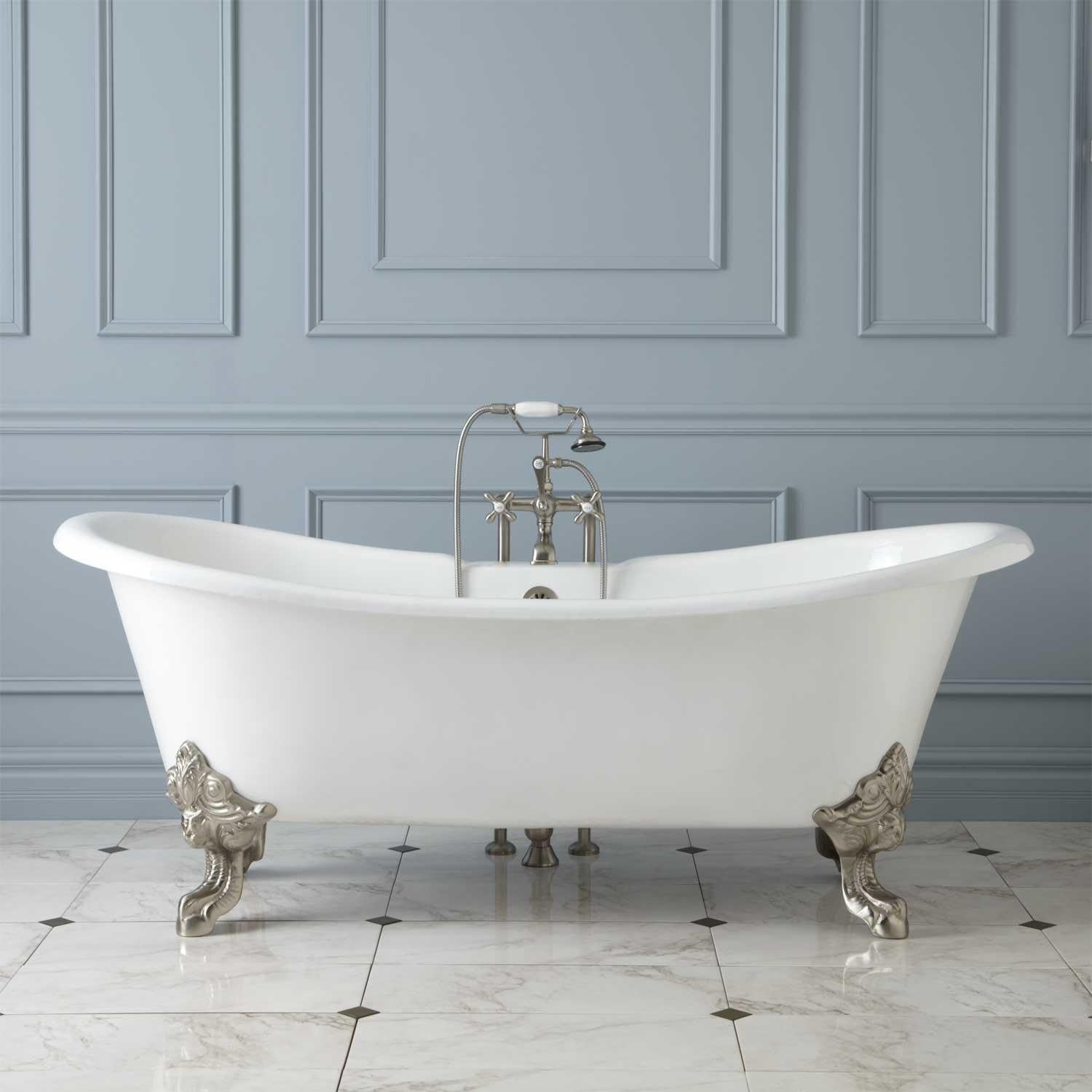 Signature Hardware 312540 Lena 72' Cast Iron Soaking Clawfoot Tub with Pre-Drilled Overflow Hole