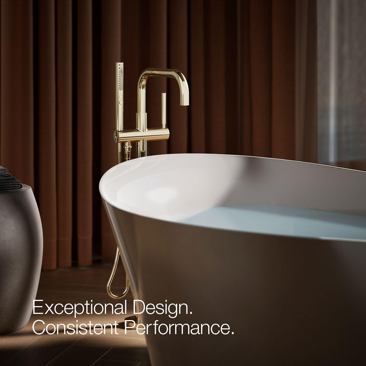 Kohler K-T97328-4-AF Purist Floor-mount bath filler trim with handshower, Vibrant French Gold