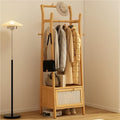 Heavy Duty Coat Rack Stand with Storage Drawers, Bamboo Clothing Rack with Double Hanging Rods and Bottom Shelf, Freestanding Garment Rail for Bedroom Living Room Entryway(Khaki,50cm/19.7in)