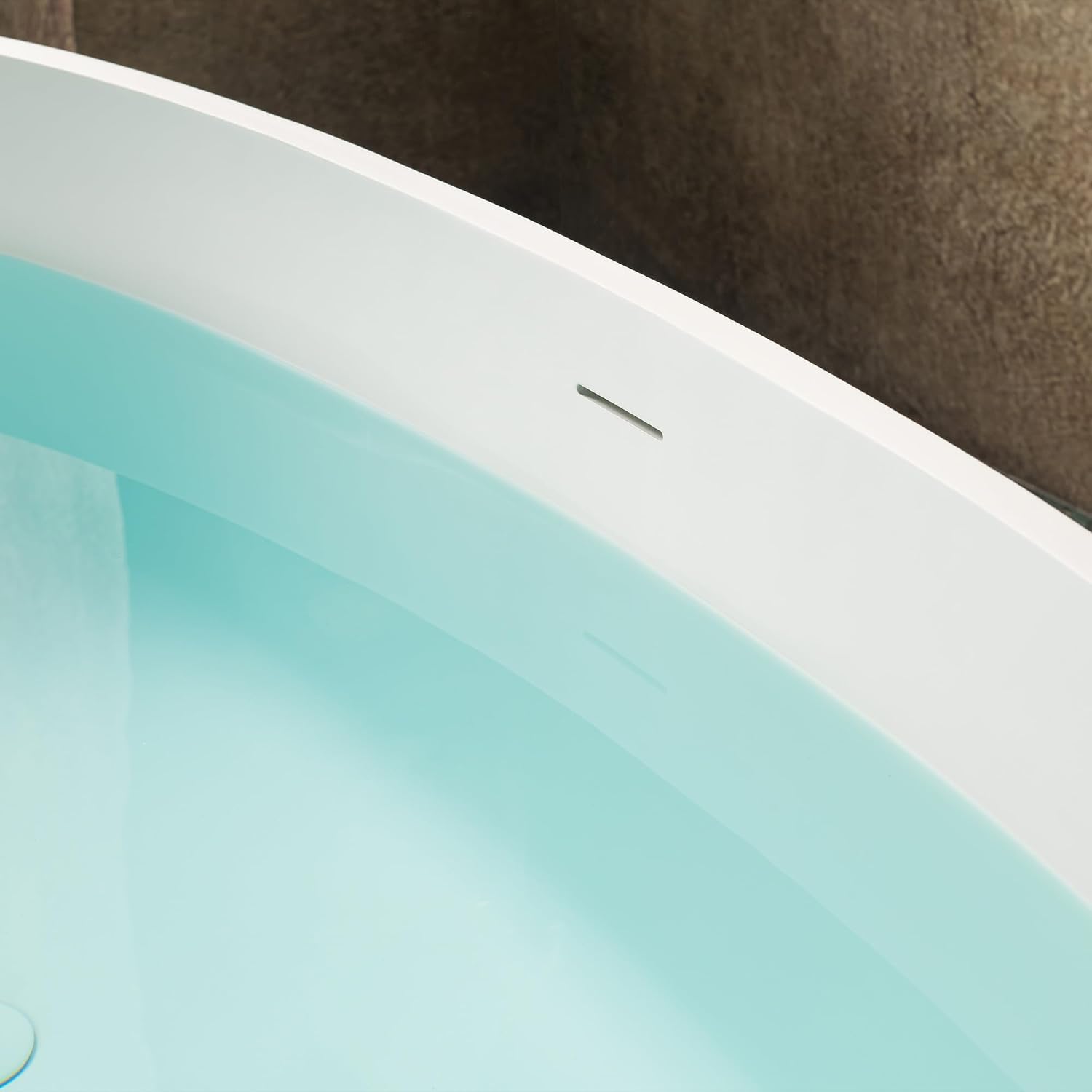WOODBRIDGE 59' Stone Resin Freestanding Soaking Tub, Modern Oval Solid Surface Bathtub with Integrated Slotted Overflow & Drain, Matte White, B0055