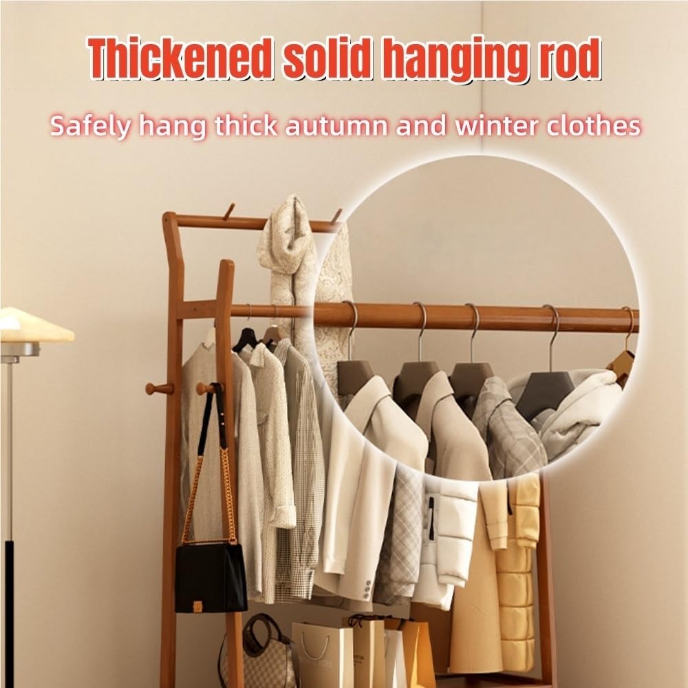 Heavy Duty Coat Rack Stand with Storage Drawers, Bamboo Clothing Rack with Double Hanging Rods and Bottom Shelf, Freestanding Garment Rail for Bedroom Living Room Entryway(Khaki,50cm/19.7in)