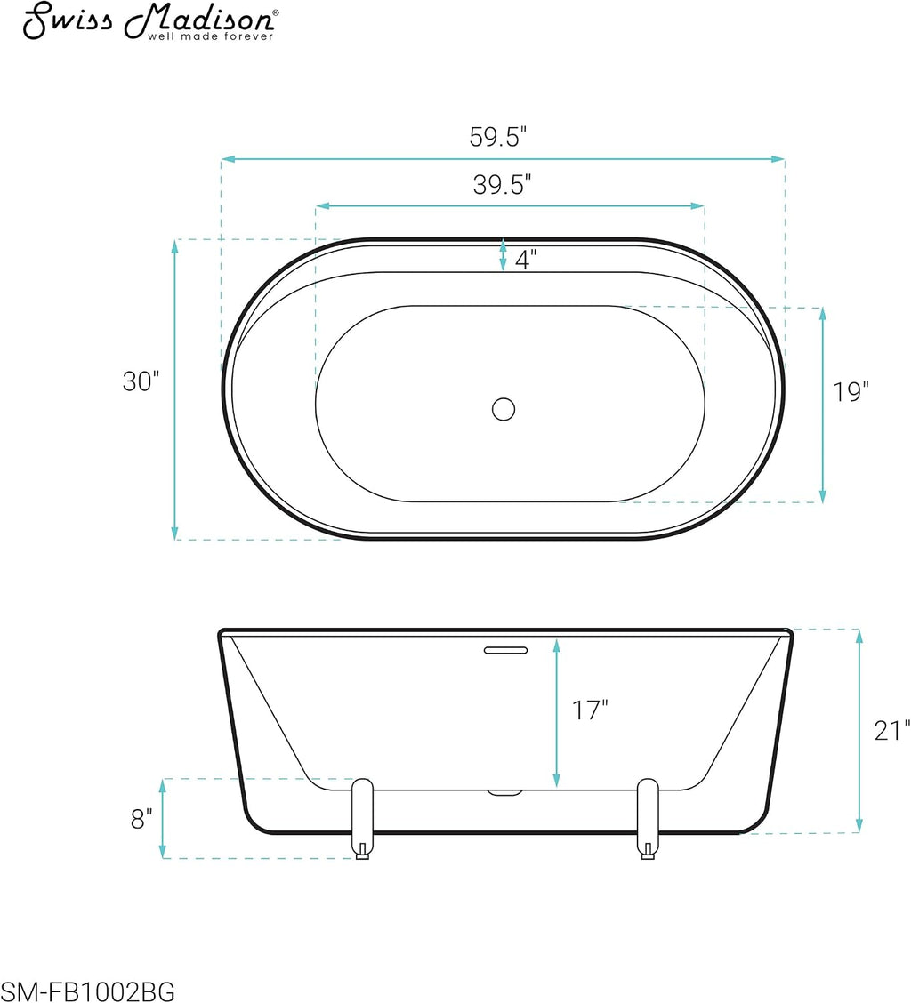 Monaco 59' Freestanding Bathtub with Brushed Gold Stand