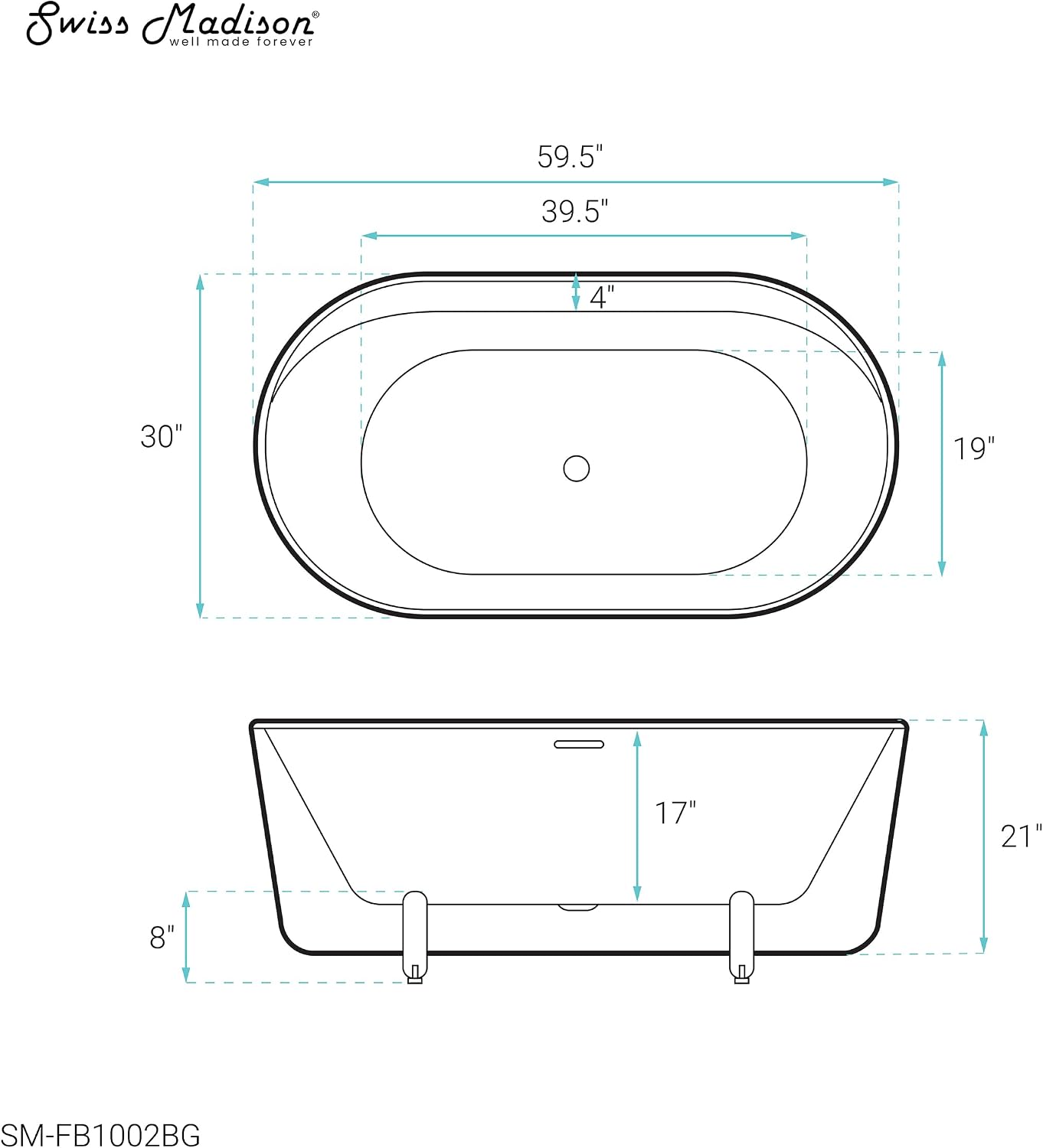 Monaco 59' Freestanding Bathtub with Brushed Gold Stand