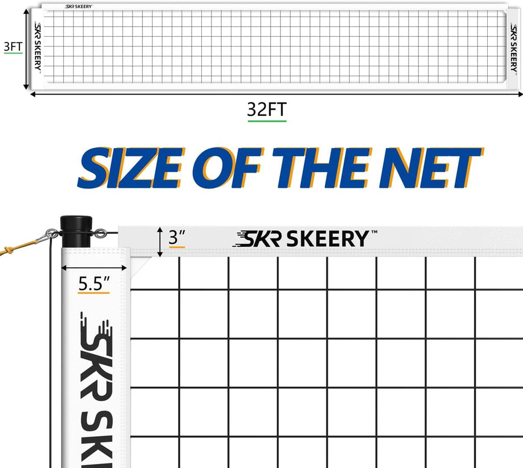 SKEERY Outdoor Heavy Duty Volleyball Net Set, Anti-Sag Design, Adjustable Aluminum Poles, Portable Volleyball Net for Backyard,Grass and Beach