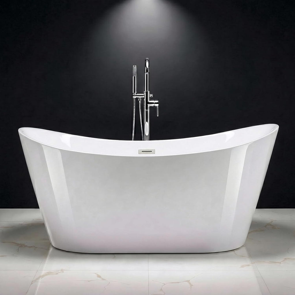 67' Acrylic Freestanding Bathtub,14' Deep Soaking Tub with Integrated Overflow & Drain,2 Person Soaking Tub,CUPC Certified, Chrome Drain Bath Tub,Modern Tub for Bathrooms,Double Backrest White