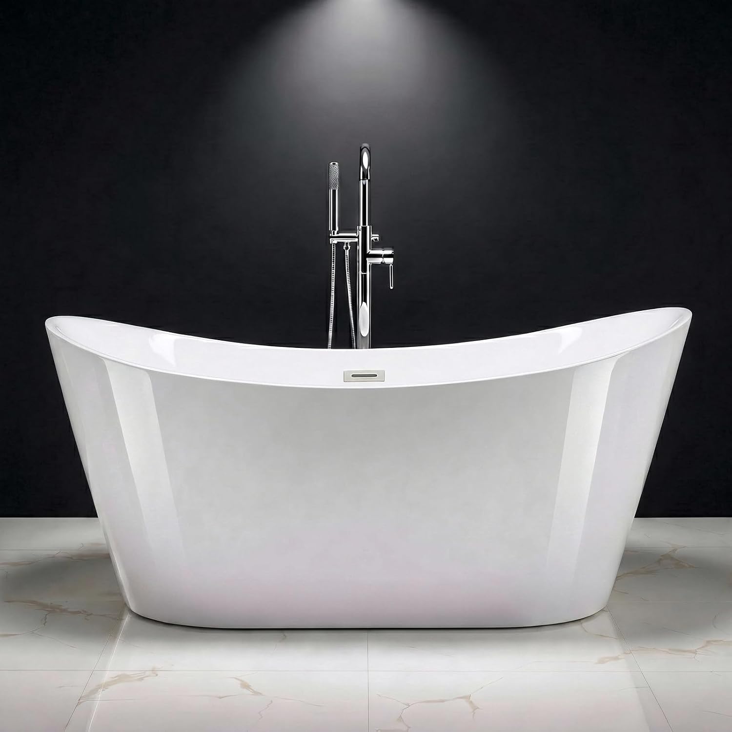 67' Acrylic Freestanding Bathtub,14' Deep Soaking Tub with Integrated Overflow & Drain,2 Person Soaking Tub,CUPC Certified, Chrome Drain Bath Tub,Modern Tub for Bathrooms,Double Backrest White