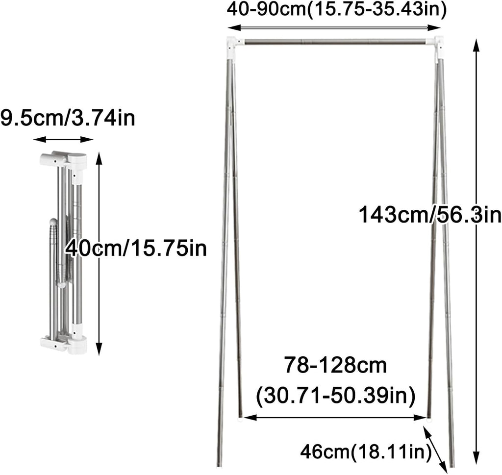 Foldable Clothes Rack, Extendable Garment Rack Portable Freestanding Clothing Rack Metal Clothes Rack For Travel, Camping, Bedroom, Hotel, Laundry Room(Large)