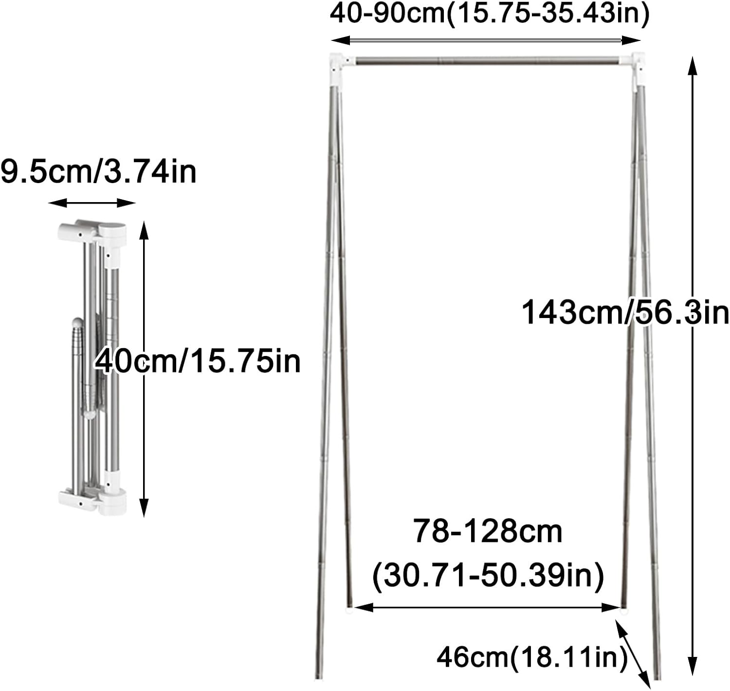 Foldable Clothes Rack, Extendable Garment Rack Portable Freestanding Clothing Rack Metal Clothes Rack For Travel, Camping, Bedroom, Hotel, Laundry Room(Large)