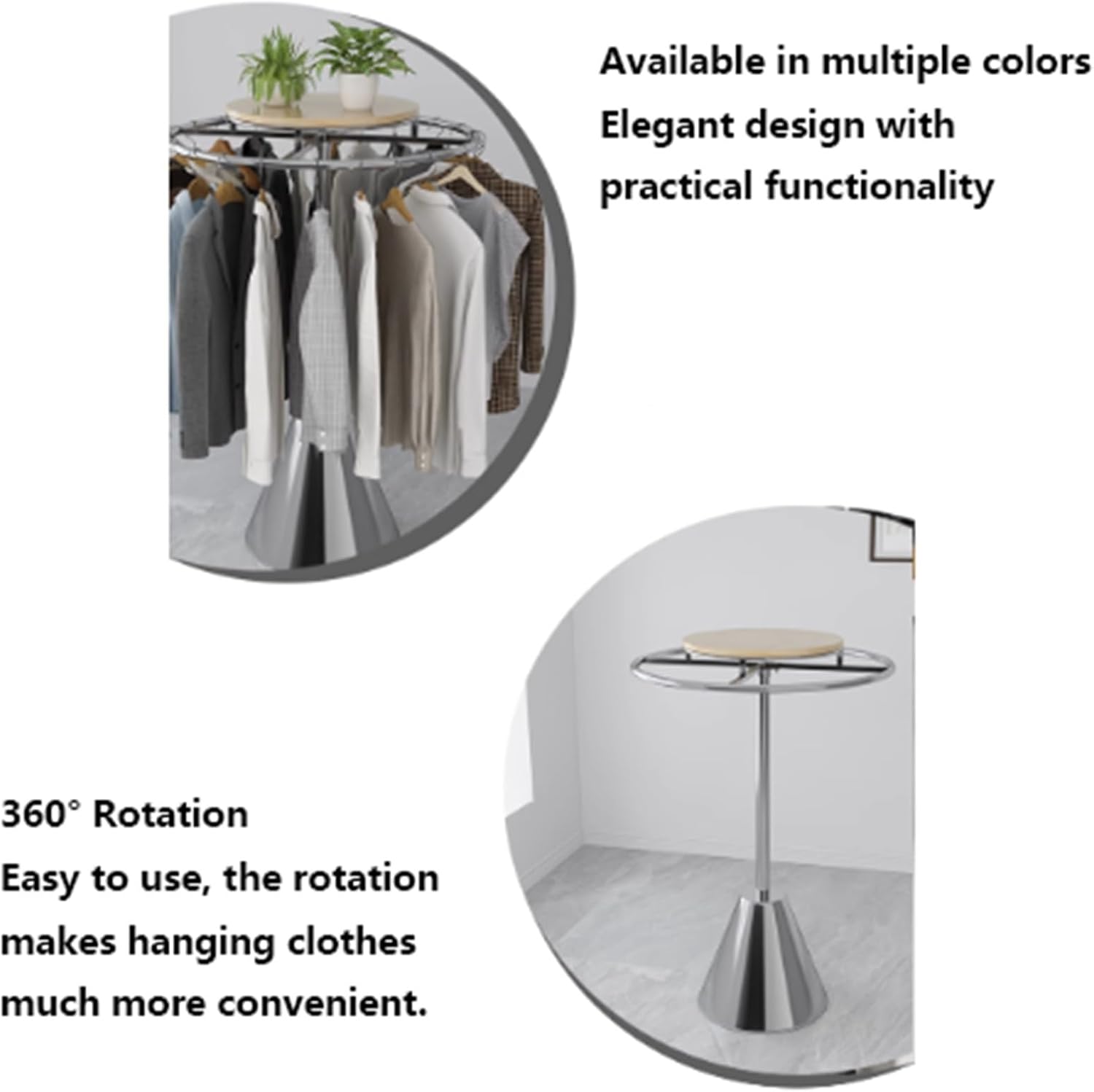 Round Garment Rack with Base, Metal, Commercial Clothes Display Stand, Heavy Duty, for Retail Boutiques Home, Laundry Room, 135cm/53in(Black,60 * 135cm)