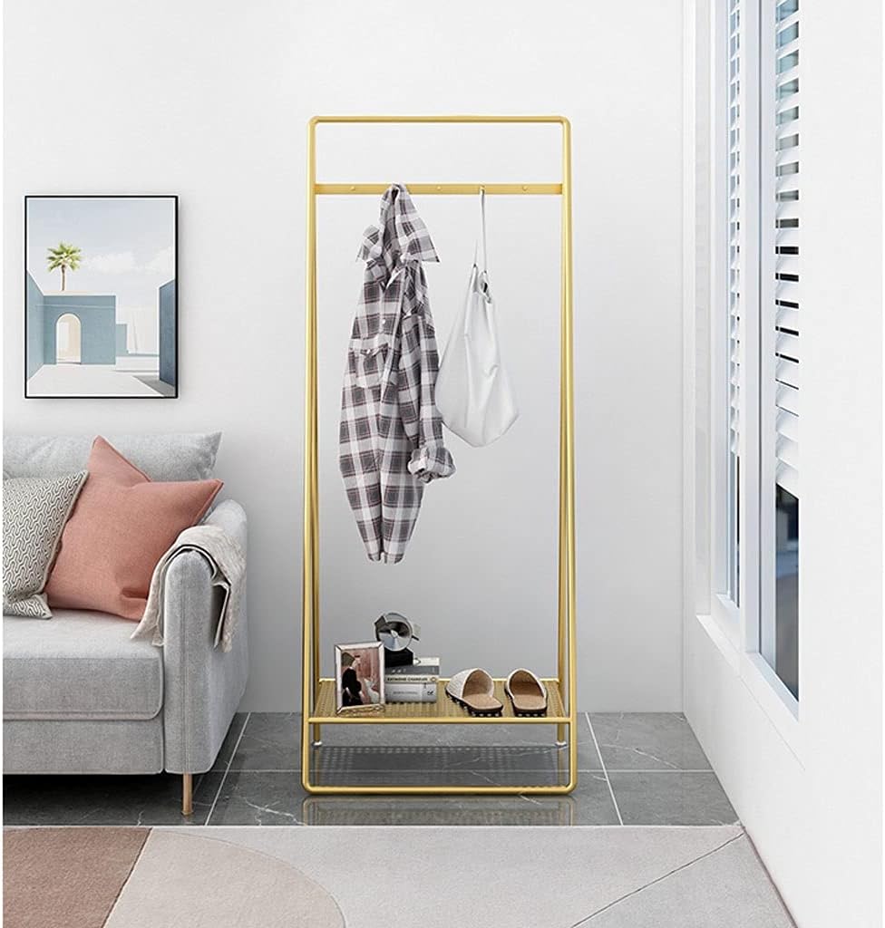 YYDS Clothing Garment Rack Clothes Racks with Hooks Free Standing Holder Collapsible Clothing Hanging Rack Metal Pipe Garment Rack Storage Shelf -Iron Clothing Racks (Color : Gold, Size : 50cm)