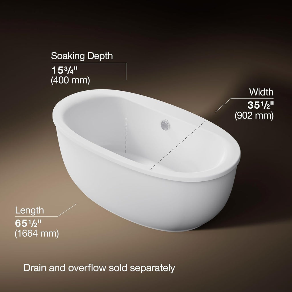Kohler 6369-0 Sunstruck® 65-1/2' x 35-1/2' freestanding bath with fluted shroud, White