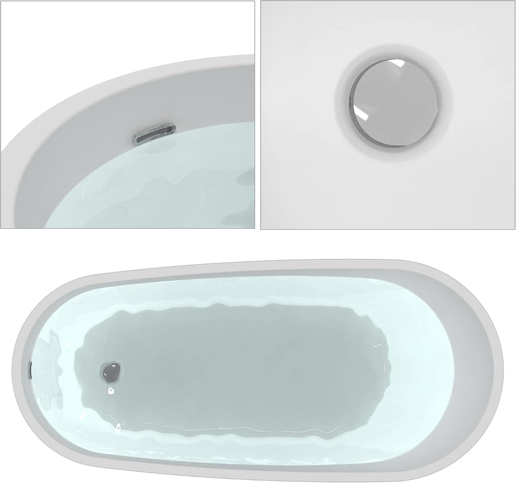 HEATGENE 59' Acrylic Freestanding Bathtub Contemporary Soaking Tub Easy to Install UPC Certified Drain & Overflow Assembly Included - White