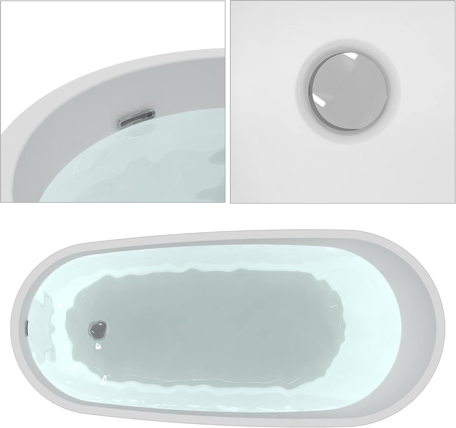 HEATGENE 59' Acrylic Freestanding Bathtub Contemporary Soaking Tub Easy to Install UPC Certified Drain & Overflow Assembly Included - White