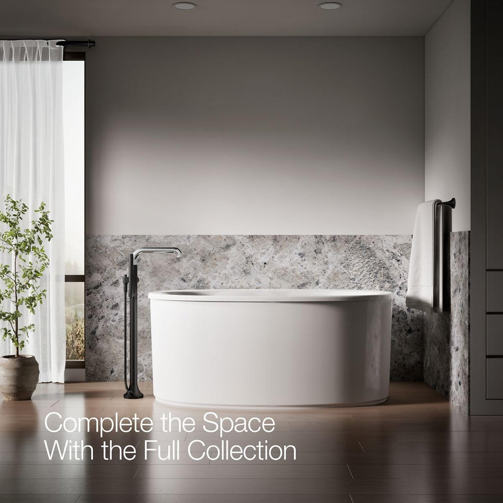 Kohler T27424-4-CBL Tone™ Floor-mount bath filler trim with handshower, Polished Chrome with Matte Black