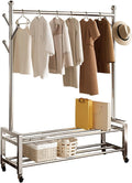 Heavy Duty Clothes Rack, Metal Garment Rack On Wheels, Rolling Portable Wardrobe Racks With Mesh Shelves For Hanging Clothes, Silver(80cm/31.5in)