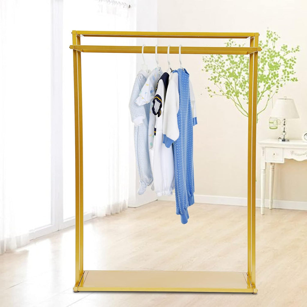 Metal Clothes Rack, Modern Gold Clothes Rack, Freestanding Garment Rack Clothes Display Stand, Retail Display Wall Mounted Storage Clothes Hanging Shelf, Closet Rack, Garment Rack