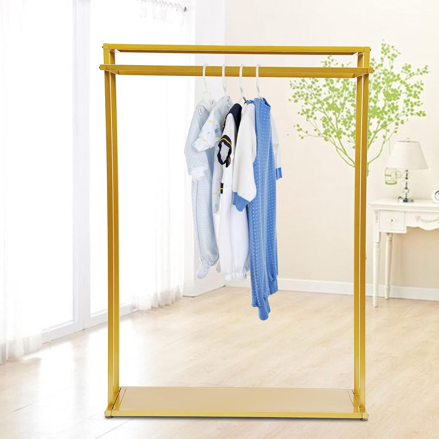 Metal Clothes Rack, Modern Gold Clothes Rack, Freestanding Garment Rack Clothes Display Stand, Retail Display Wall Mounted Storage Clothes Hanging Shelf, Closet Rack, Garment Rack