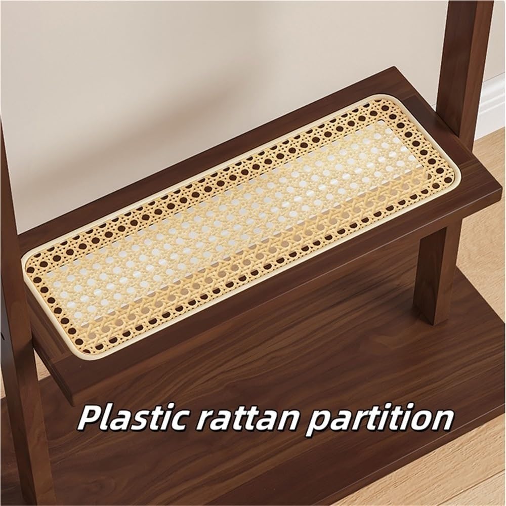 Solid Wood Coat Rack with Rattan Storage Shelf Freestanding Garment Racks Organizer for Entryway ﻿Living Room Solid Construction