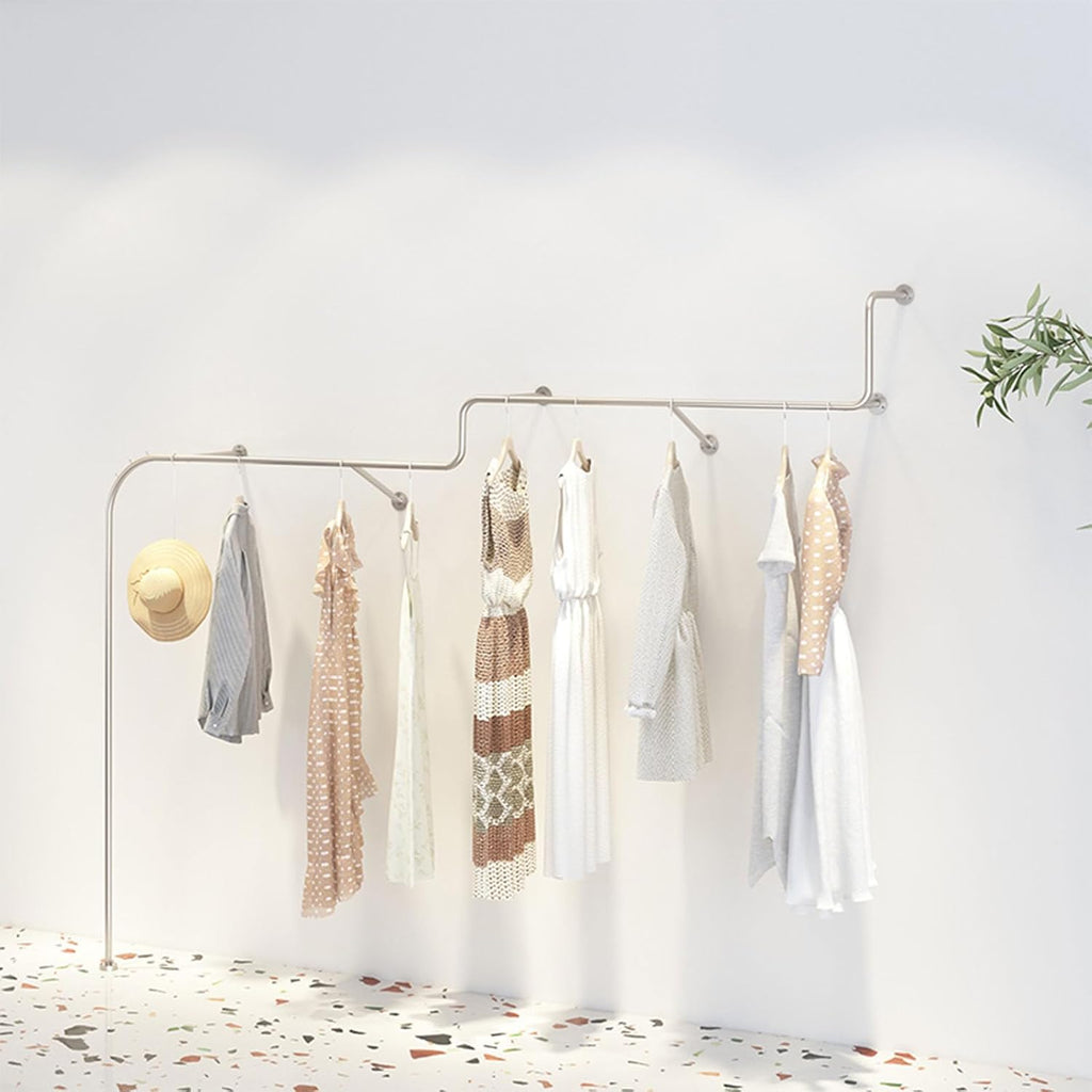 Industrial Pipe Wall Mounted Clothes Hanging Shelves, Retail Display Metal Clothing Rack Stainless Steel Detachable Garment Bar,laundry Room Garment Rack,multi-purpose Hanging Rod for Closet