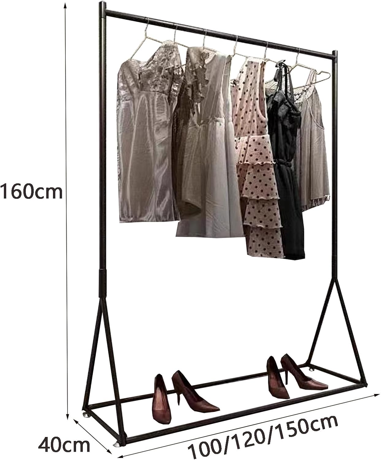 Heavy duty Garment rack Commercial Metal Clothes Rail Heavy Duty Clothing Hanging Display Rack Freestanding Clothes Stand For Bedrooms And Boutiques Easy To Assemble Single Rod Coat Rack ( 150X40X160