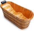 55 In Cedar Wood Bathtub for Adults, Wave-Base Water-Saving Wooden Bath Tub, Eco-Friendly Solid Wood Bath Barrel, Premium Sauna Wood Bath Tub for Home and Commercial Use