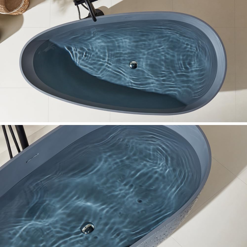 67' Stone Resin Luxury Contemporary Solid Surface Freestanding Bathtub in Cement Point Treatment Oval Tub