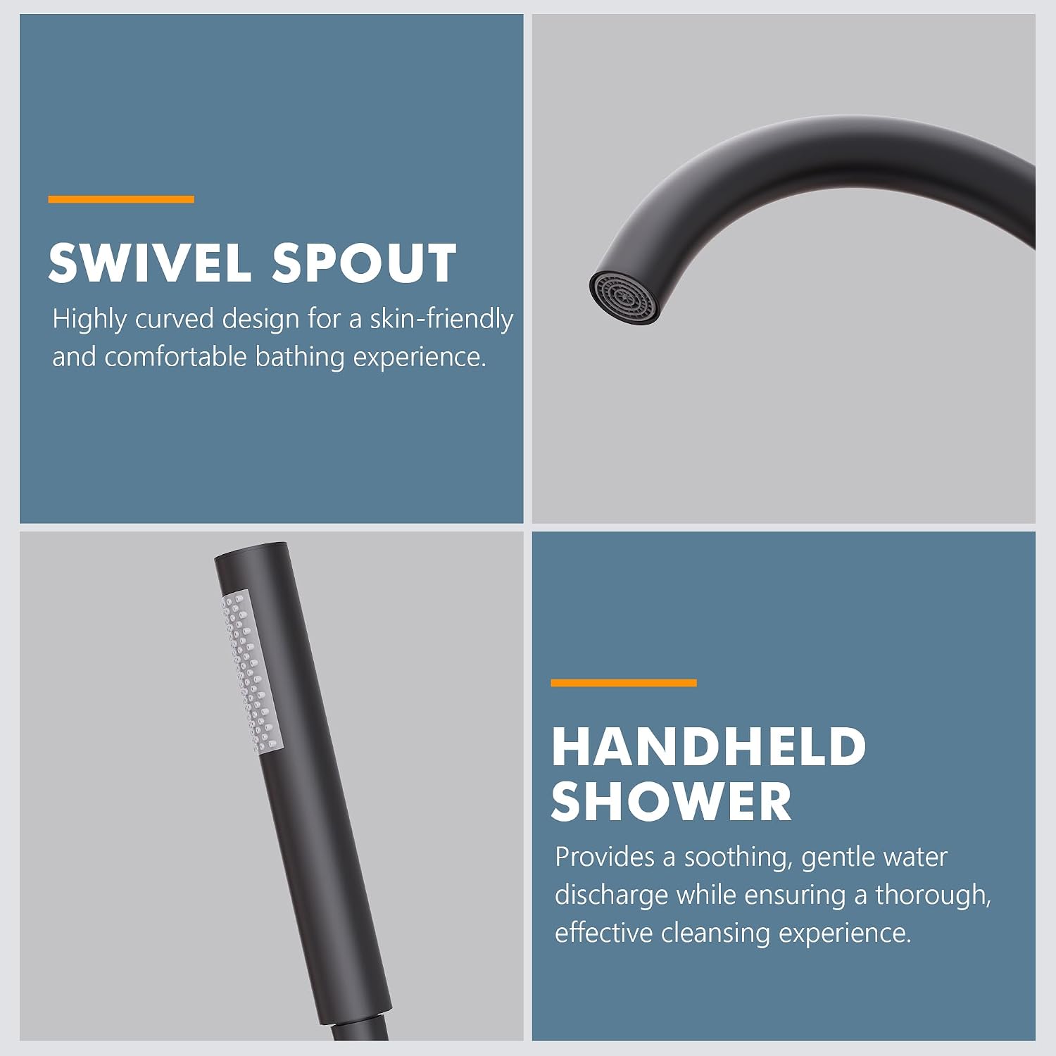 GIMILI Free Standing Tub Filler Bathtub Faucet Stand Alone Matte Black