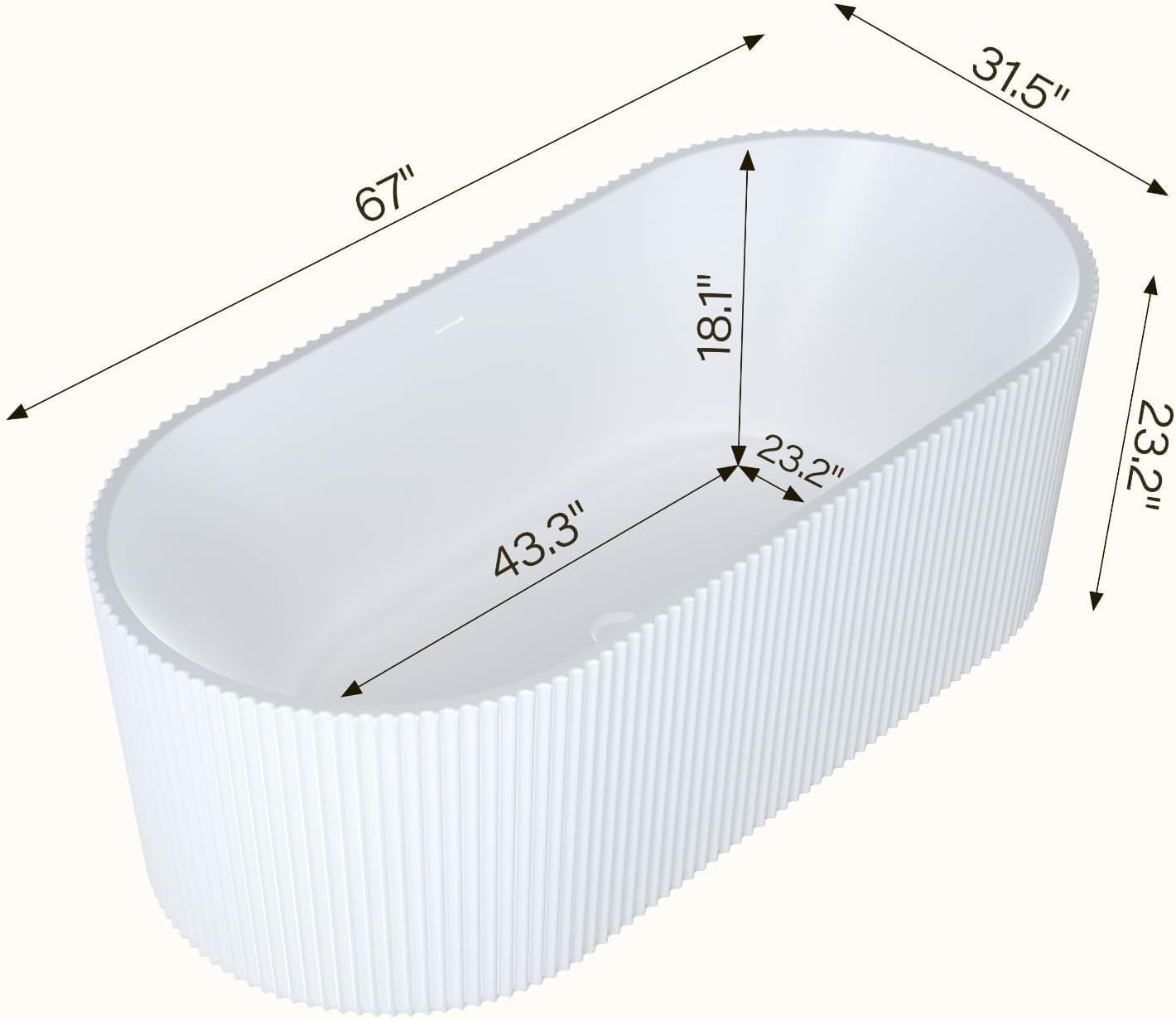 59 Inch Acrylic Freestanding Bathtub, Deep Soaking Tub with Non-Slip Base, cUPC Certified Free Standing Tub, Chrome Drain Bath Tub, Modern Tub for Bathrooms, White
