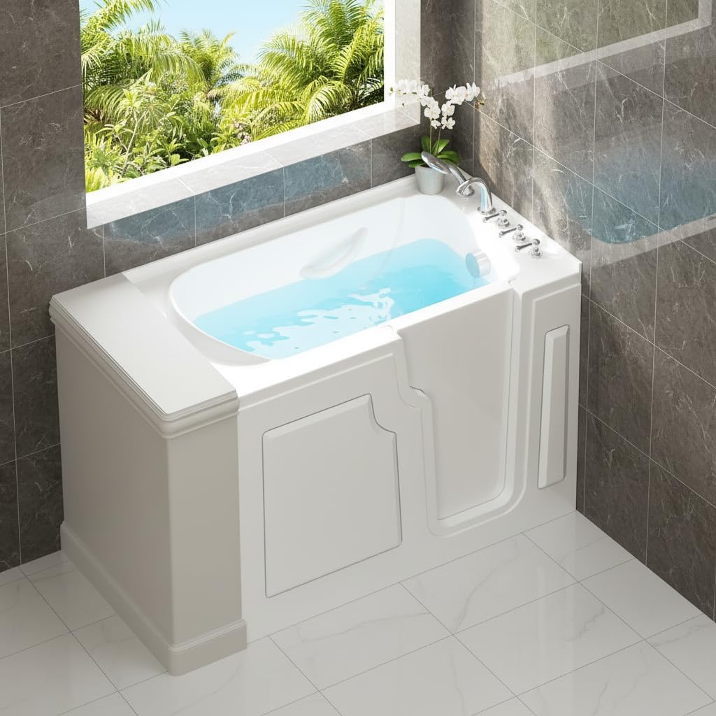 FerdY 52' x 30' Walk-in Bathtub with Right-Side Door Opening, Quick Fill and Drain System, Shower Combo with Rectangular Soaking Bathtub in White, Floridian