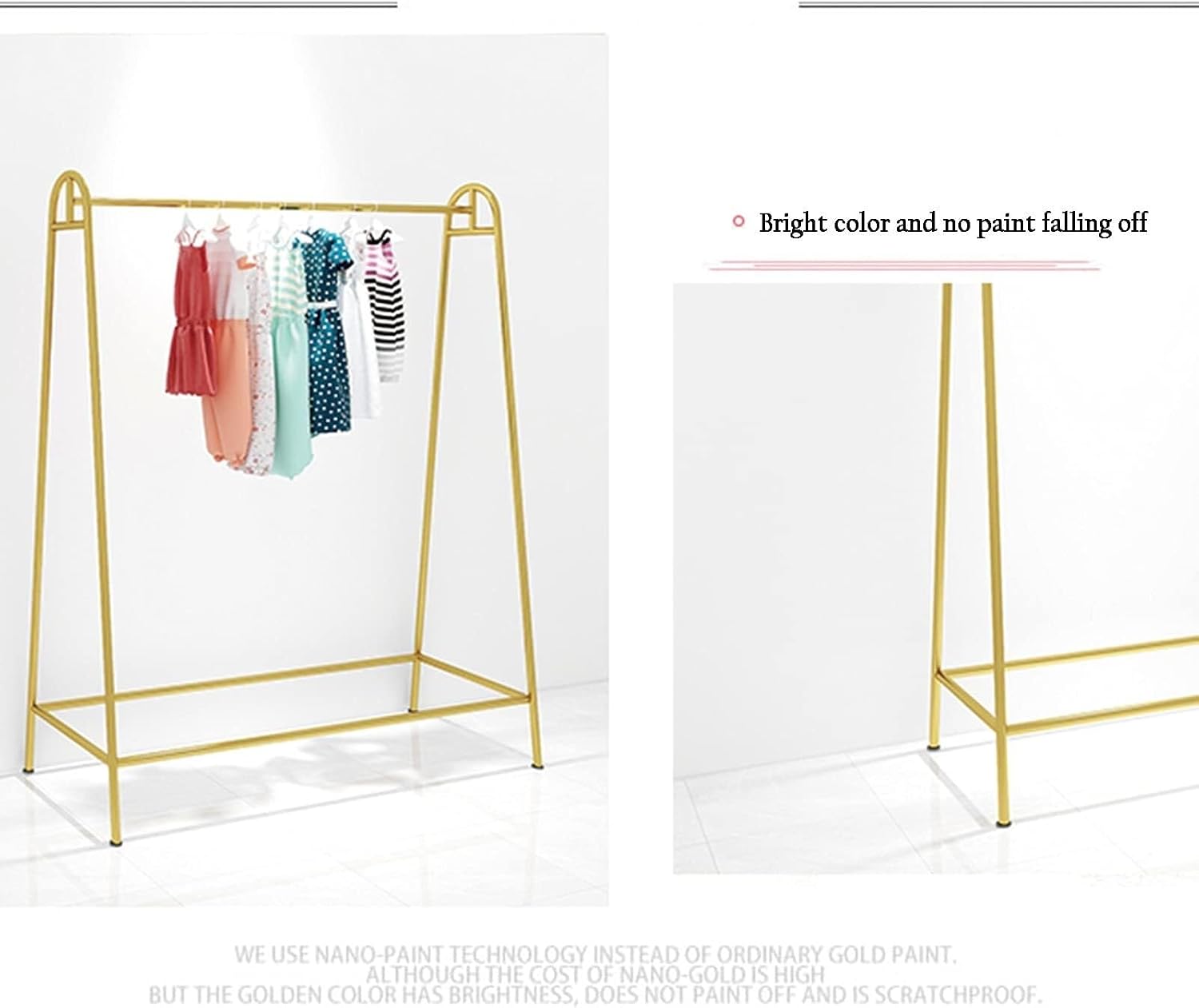 Gold Metal Garment Rack, Free Standing Clothing Organizer, Heavy Duty Clothes Display Rack 120x40x150cm