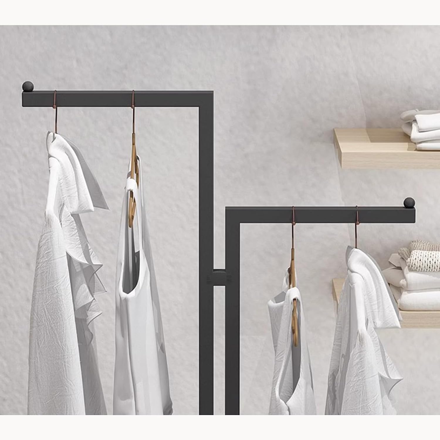 Heavy Duty Garment Rack Double Rod Clothing Rack for Hanging Clothes, Freestanding Clothes Display Rack for Boutique, Heavy Duty Metal Clothes Rail for Bedroom, Space Saving Coat Rack (Black)