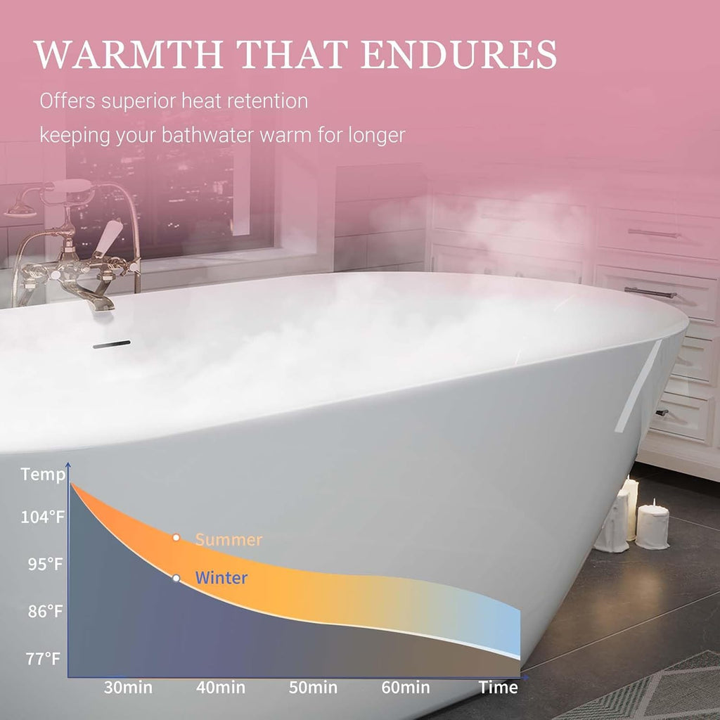 59' Acrylic Freestanding Bathtub White, Oval Shape Soaking Tub with Pop-up Chrome Drain, Free Standing Bathtubs CUPC Certified