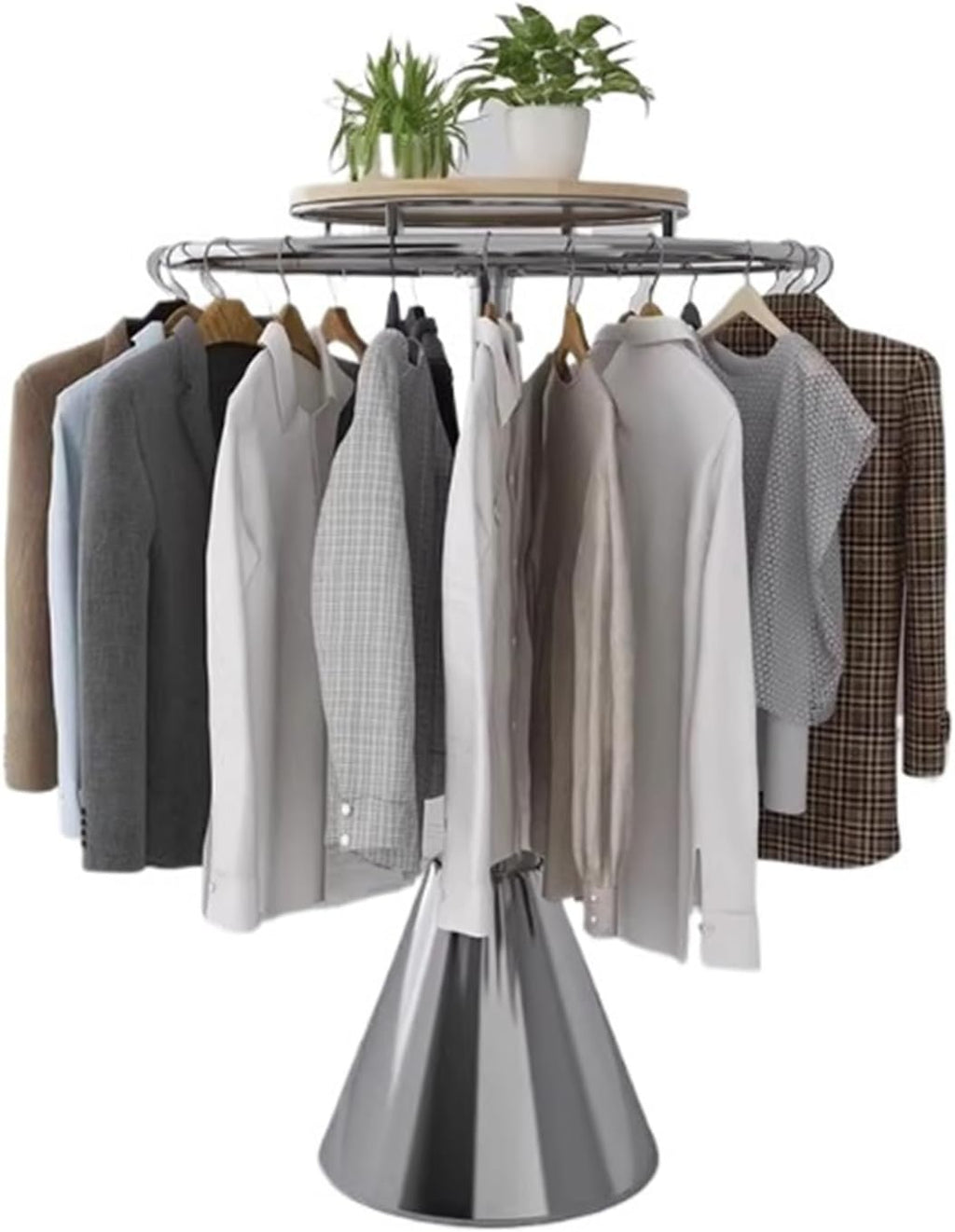 360° Rotating Round Garment Rack with Base, Metal, Commercial Clothes Display Stand, Heavy Duty, for Retail Boutiques Home, Laundry Room, 135cm/53in(Silver,70 * 135cm)