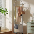 Rolling Steel Garment Rack with Bottom Basket Freestanding Clothes Organizer with Wheels for Entryway & Small Spaces Long-Lasting(White)