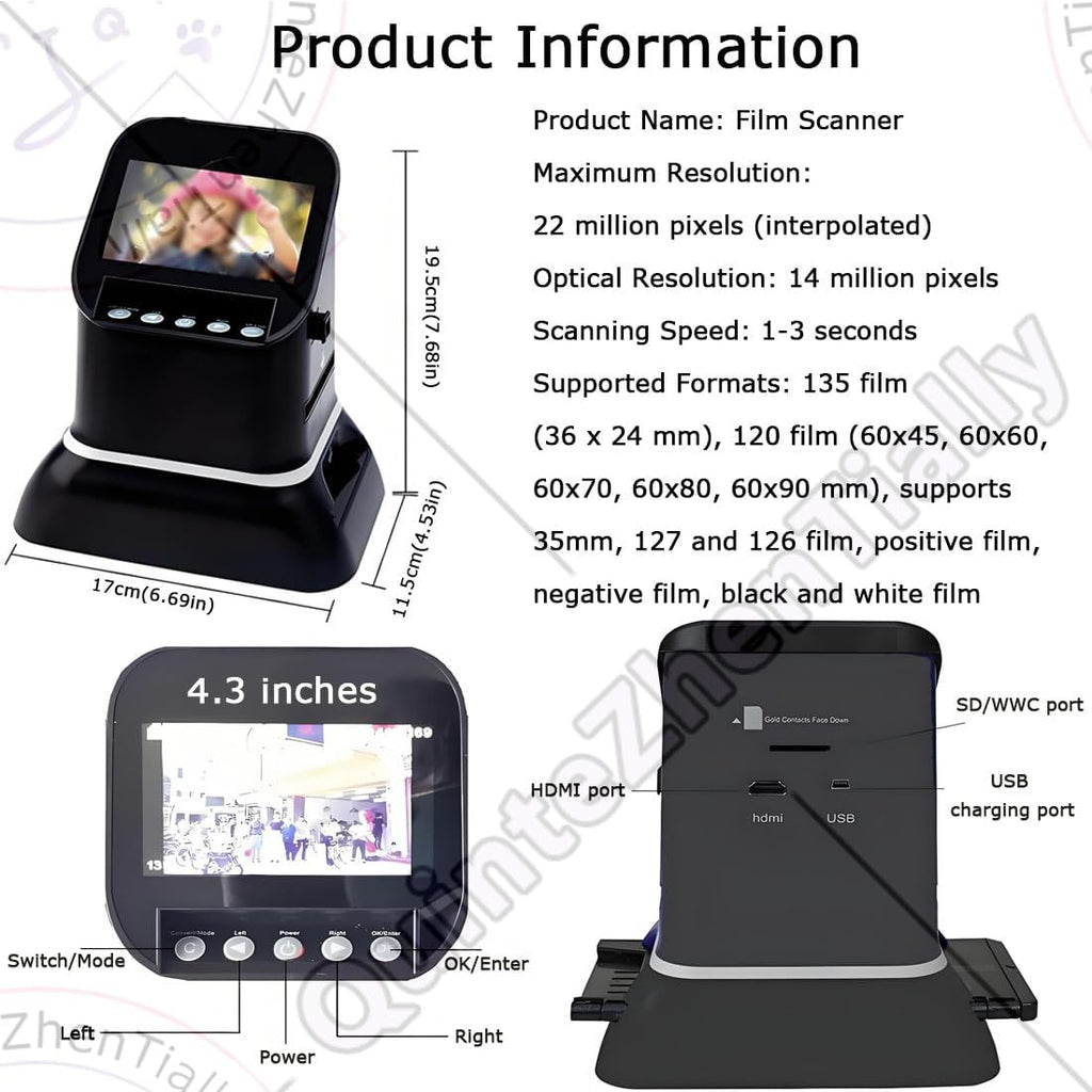 Professional 22mp Film Scanner,Film & Slide Scanner,High Resolution Films Scanners,with Large 4.3' LCD to Scan Negatives & Slides,for Home Use & Films Enthusiasts