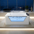 67' Freestanding Soaking Tub, Hydrotherapy Whirlpool Bathtub with Glass Panel, 7 Jets for Muscle Relief, 89 Gallon Acrylic Spa, White
