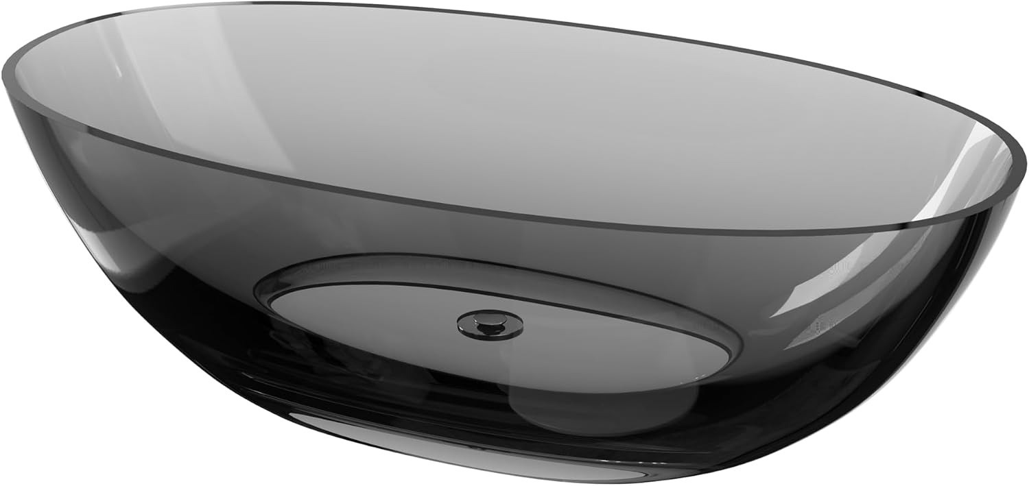 Stone Resin Freestanding Bathtub 71', Elegant Oval Shape Soaking Tub, Solid Surface Stand Alone Bathtub with Drain & Integrated Slotted Overflow Transparent Grey AMFS303-1800 Grey