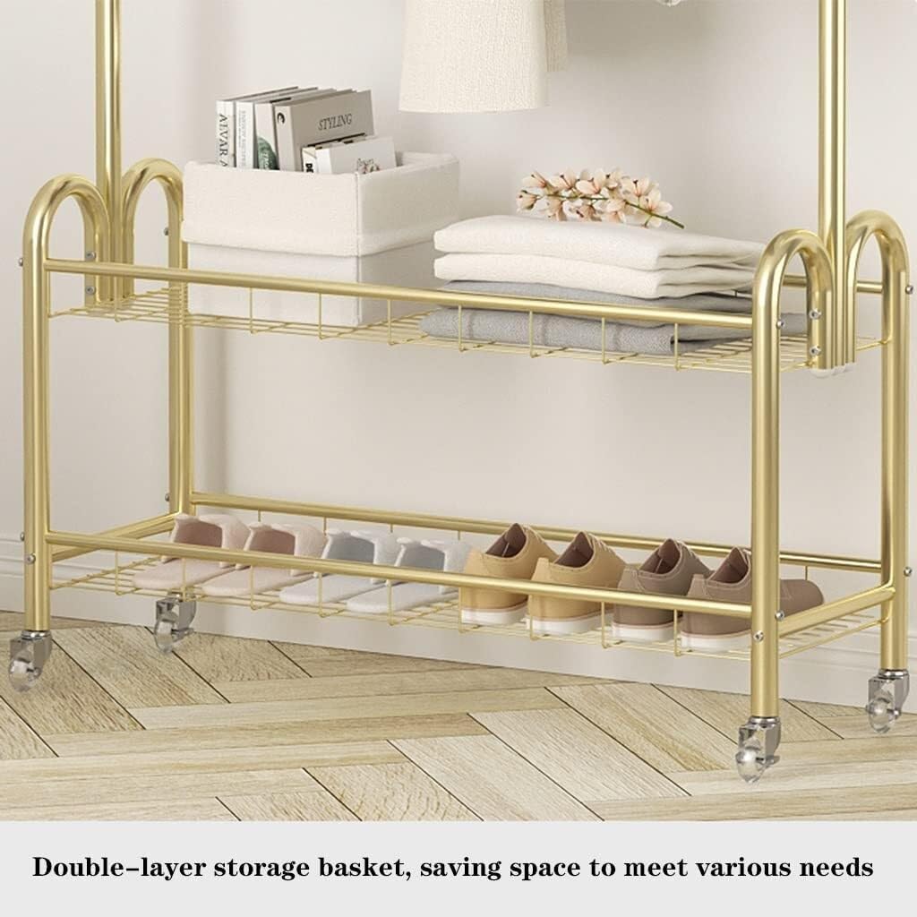 3-in-1 Hall Tree Coat Rack with Bench & 2 Shelves, Free-Standing Garment Stand, Steel Frame for Entryway(Black,50 * 33 * 183cm)
