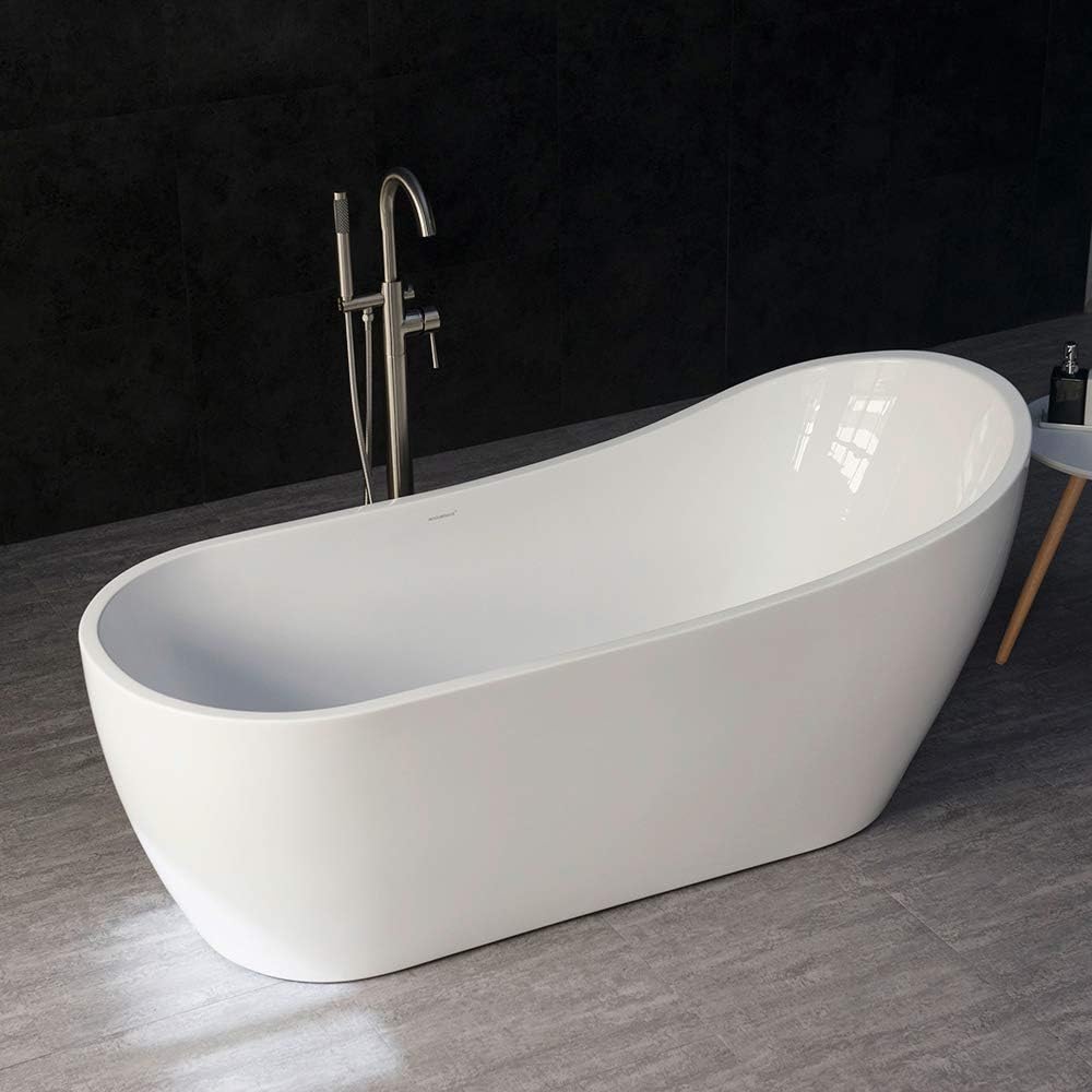 WOODBRIDGE 67' Acrylic Freestanding Bathtub Contemporary Soaking Tub with Chrome Overflow and Drain, B0001-C, White
