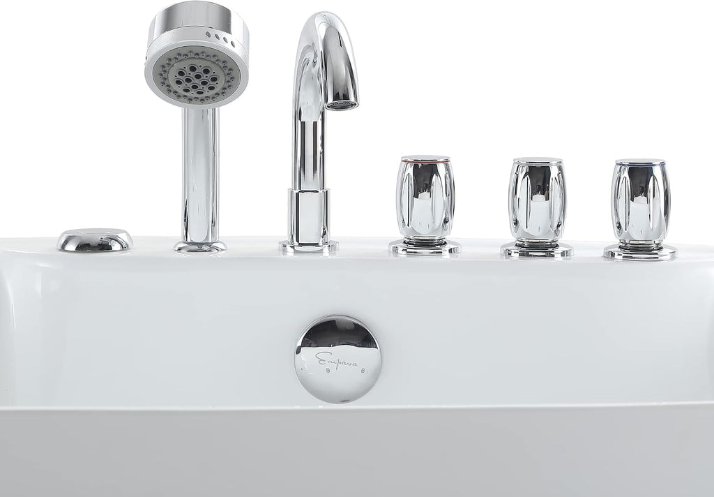 Empava 71' Freestanding Whirlpool Bathtub - 560W Stand Alone Jetted Tub with 7 Hydromassage Nozzles,Large Recline Angle, Boat Shape, Acrylic,ETL Certified