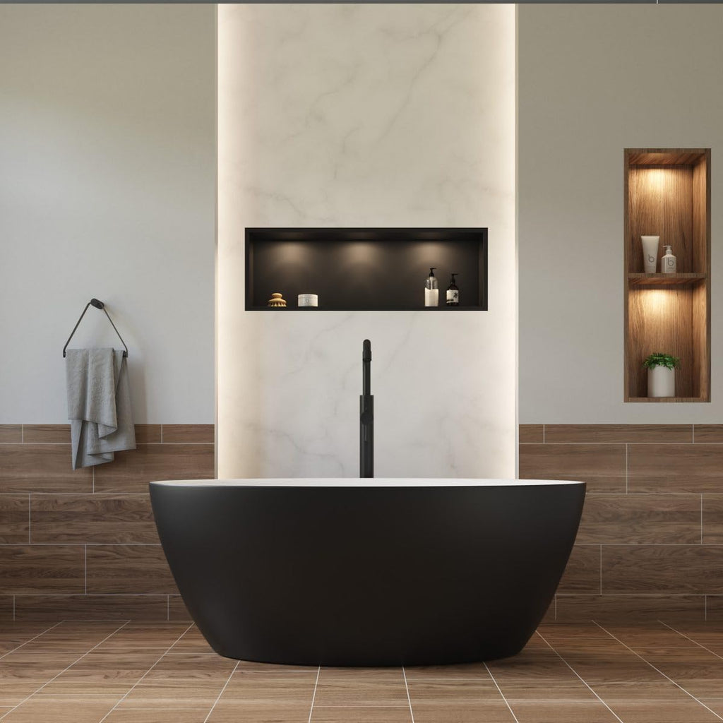 Dowell 59' x 30' Modern Acrylic Freestanding Bathtub | Elegant Oval Soaking Tub with Integrated Overflow for Bathroom, Matte Black-080 5930 02