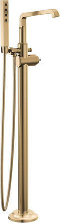 Delta Faucet Tetra Floor-Mount Freestanding Tub Filler with Hand Held Shower, Gold Tub Faucet, Lumicoat Champagne Bronze T4789-CZ-PR-LHP-FL (Valve and Handle Not Included)
