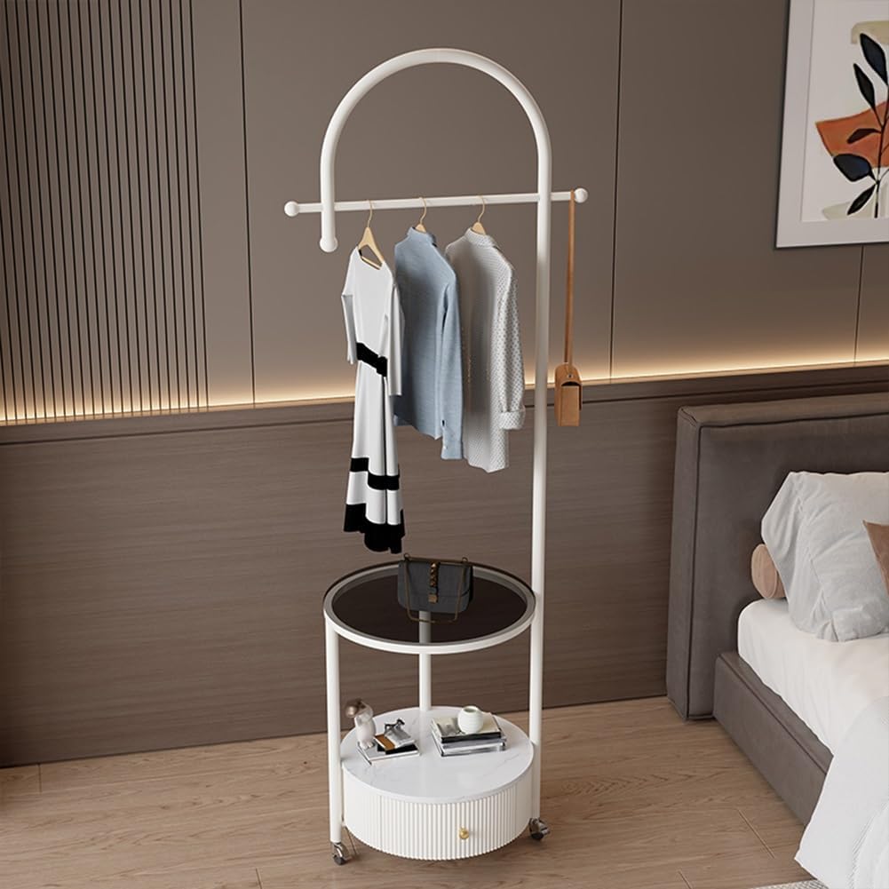Modern Industrial Clothes Rack with Shelf, Floor-Standing Garment Rack, Marble Countertops, Heavy Duty Freestanding Coat Rack for Boutiquem, Office(Black)