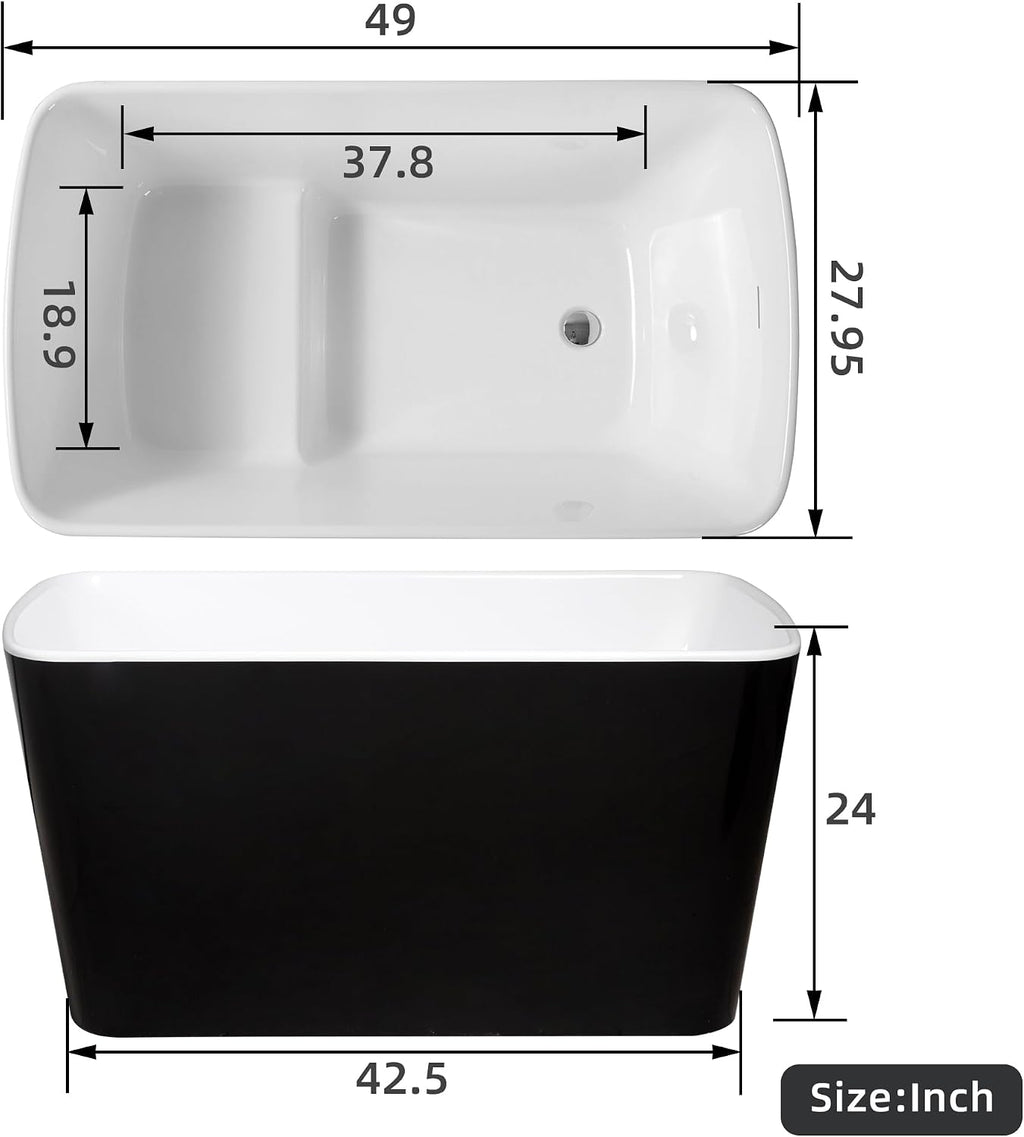 Abruzzo 49'Acrylic Free Standing Tub,Janpanese Soaking Tub with Seat Desgin,Modern Soaking Bathtub with cUPC Certified(Glossy Black)