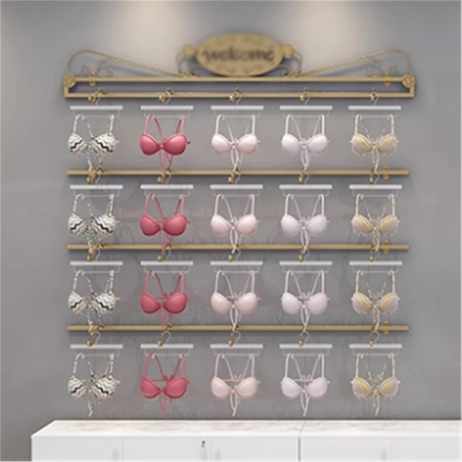 Wall-Mounted Lingerie Garment Rack, Metal, Underwear Sock Display Stand, Retail Organizer Clothes Rod, for Bras, Shorts, Socks, Hats, 4 Tier(A,90cm)