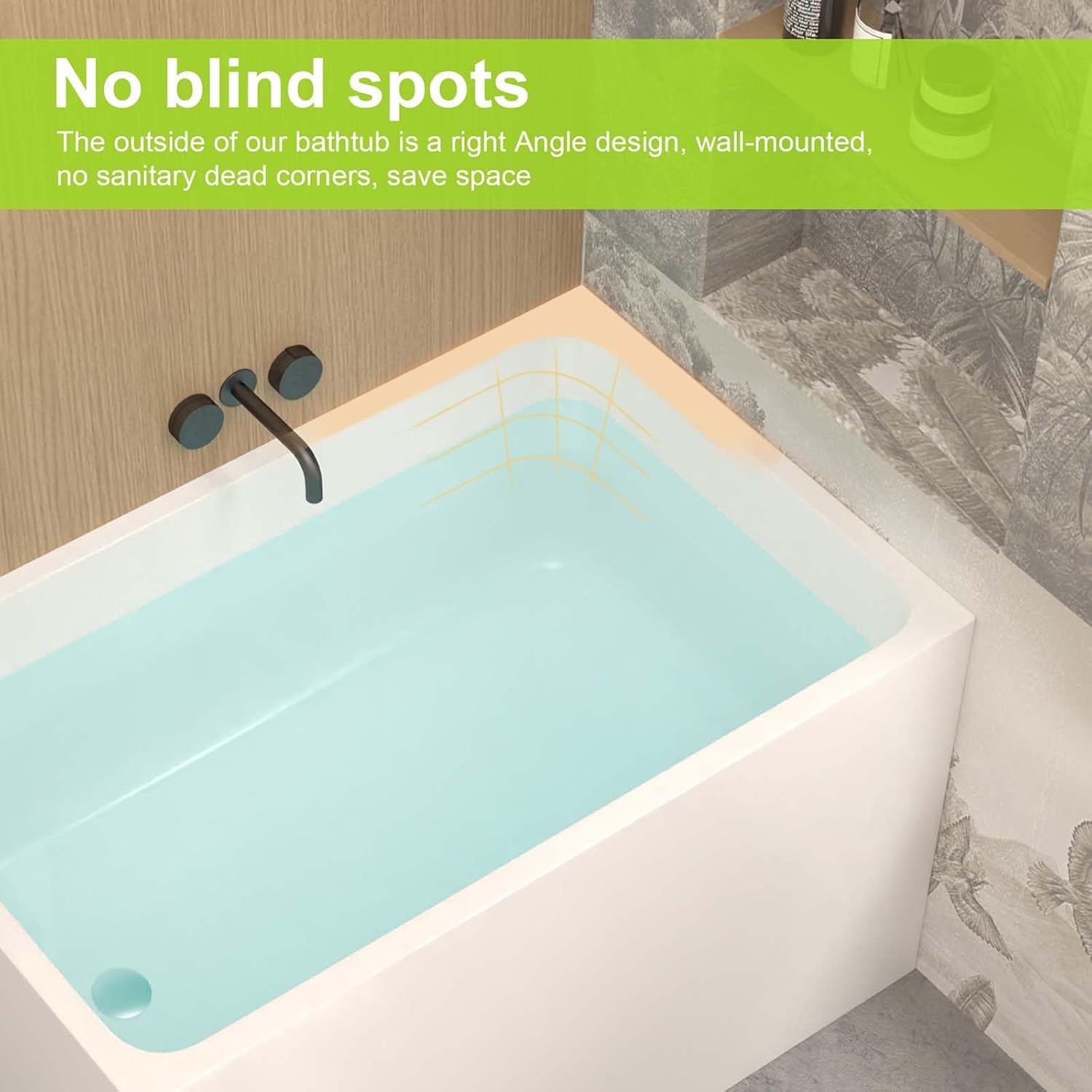 43' Acrylic Freestanding Tub, Square Shape Soaking Bathtub with Chrome Overflow and Left Drain, Free Standing Acrylic Tubs White
