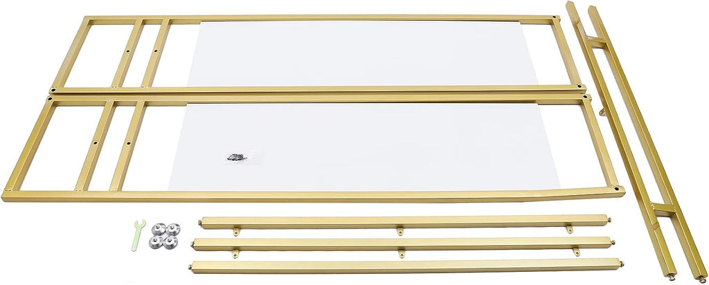 Gold Metal Clothes Display Stand with Panel,Heavy Duty Rectangle Retail Clothes Rack,Freestanding Garment Rack for Boutiques or Home (with Panel)