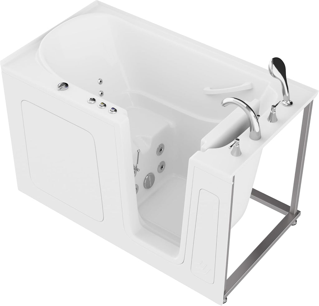 ANZZI Walk-In Whirlpool Bathtub 60 in x 32 in Right Drain Quick Fill Faucet Powered Fast Drain, 8 Hydro Massage Jets, Chromatherapy, Maintenance Heater, ADA Seat, Acrylic White, Grab Bar | AMZ3260RWH