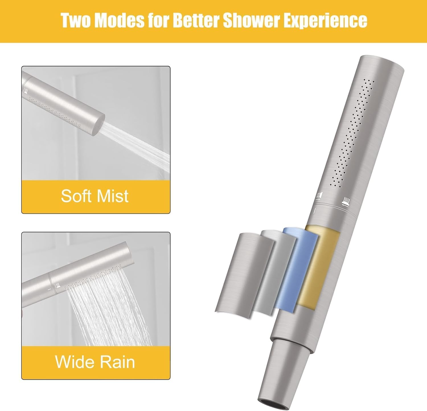 BESy Tub Filler Freestanding Bathtub Faucet Waterfall Floor Mount Brass Single Handle Bathroom Tub Faucets High Flow Bath Shower Faucets with 2 Function Handheld Sprayer Brushed Nickel