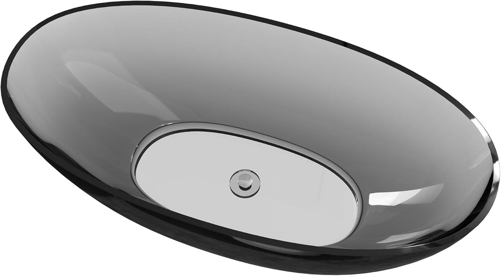 Stone Resin Freestanding Bathtub 71', Elegant Oval Shape Soaking Tub, Solid Surface Stand Alone Bathtub with Drain & Integrated Slotted Overflow Transparent Grey AMFS303-1800 Grey
